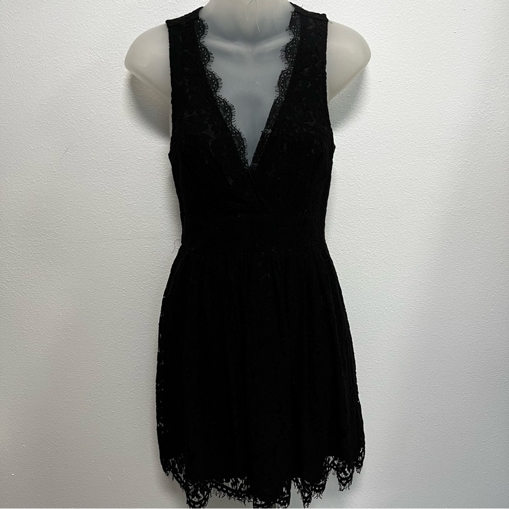 Lulu’s Black Lace V-neck Mini Fit and Flare Dress